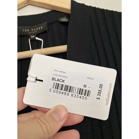 NEW Ted Baker Nardaa Longline Cardigan Dress Ribbed MEDIUM Black Viscose - Picture 12 of 16